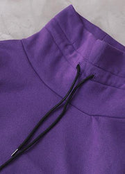 Classy purple cotton top silhouette thick Knee high neck tops - SooLinen