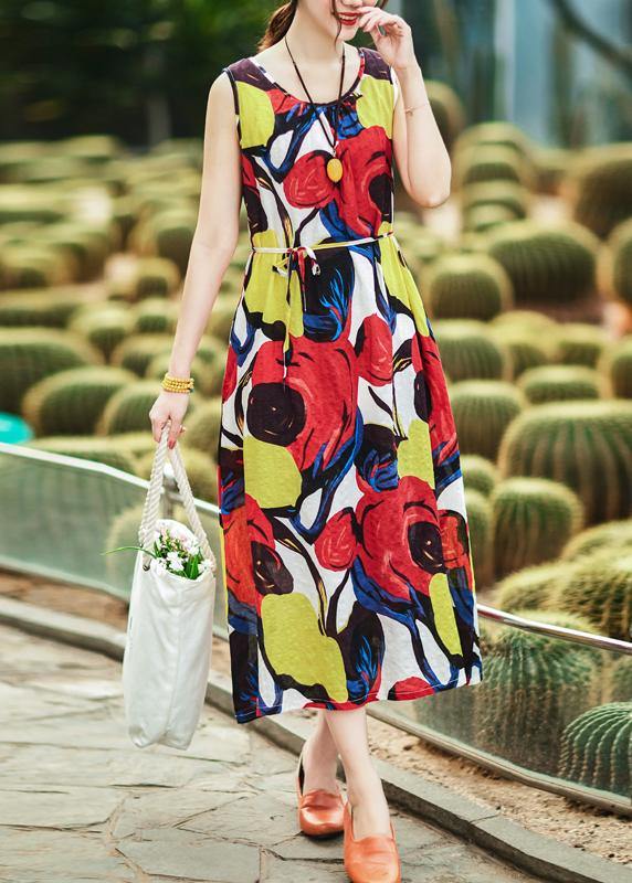 Classy red linen dress Fine Photography o neck tunic summer Dress - SooLinen