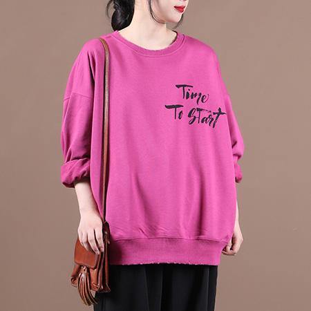 Classy rose Letter clothes For Women o neck baggy Plus Size Clothing fall blouse - SooLinen