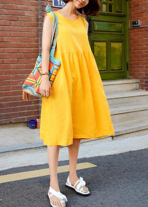 Classy sleeveless Bow cotton clothes For Women Wardrobes yellow Dresses - SooLinen