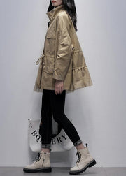 Classy stand collar Fashion outwear khaki patchwork tulle loose coats - SooLinen