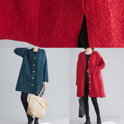 Classy v neck Button Fine Coats Women red daily outwear - SooLinen