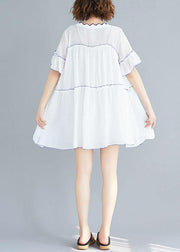 Classy v neck patchwork clothes pattern white Dress summer - SooLinen