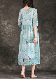 Classy v neck tie waist linen dress Pakistani Work light blue Plus Size Dress Summer