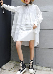 Classy white Cotton tunic top Puff Sleeve short fall Dresses - SooLinen