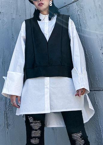 Classy white cotton clothes For Women lapel two pieces top - SooLinen