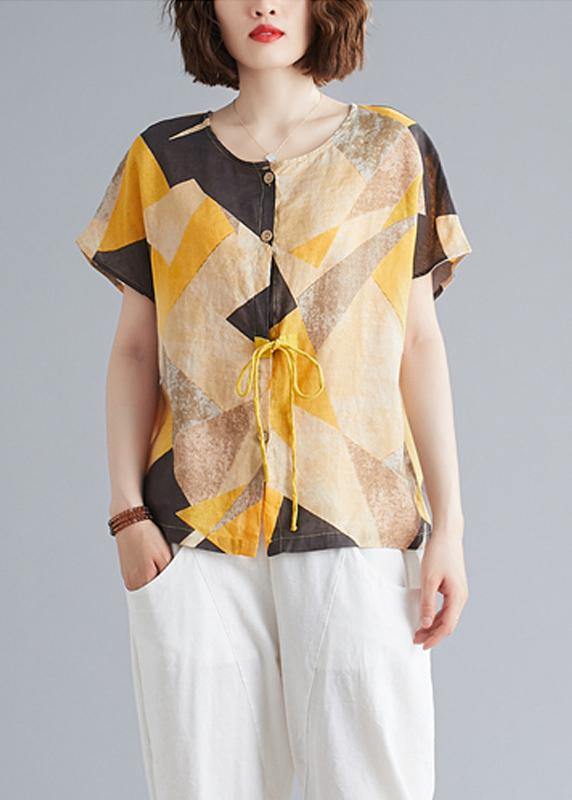 Classy yellow Geometric clothes o neck Plus Size Clothing top - SooLinen