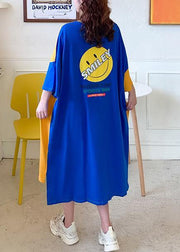 Classy yellow Smiley print clothes Women o neck patchwork Art Dress - SooLinen