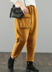 Classy yellow vintage pockets harem pants Gifts wild pants - SooLinen