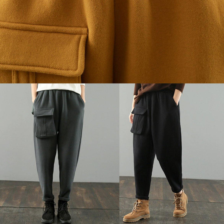 Classy yellow vintage pockets harem pants Gifts wild pants - SooLinen