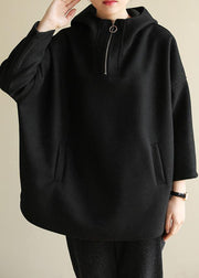 Classy zippered cotton spring clothes For Women Tutorials black blouse - SooLinen