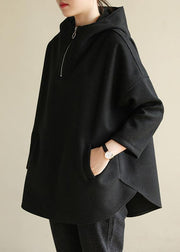 Classy zippered cotton spring clothes For Women Tutorials black blouse - SooLinen