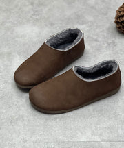 Chocolate Boots Cowhide Leather Fuzzy Wool Lined Flat Boots