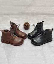 Chocolate Boots Cowhide Leather Warm Fleece Beautiful Lace Up Boots