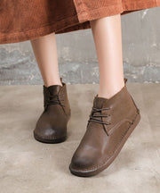 Chocolate Boots Cowhide Leather Warm Fleece Fine Lace Up Flat Boots