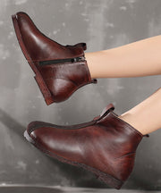 Chocolate Boots Cowhide Leather Zippered Fitted Splicing Boots