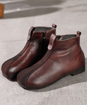 Chocolate Boots Cowhide Leather Zippered Fitted Splicing Boots