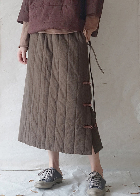 Chocolate Button Fine Cotton Filled Skirts Thick side open Winter