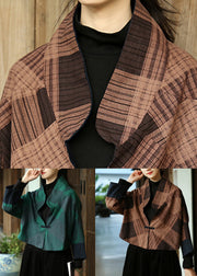 Coffee Button Patchwork Cotton Coat Stand Collar Long Sleeve