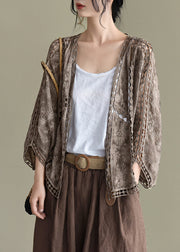 Coffee Cardigans Hollow Out Embroidered Batwing Sleeve
