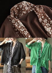 Coffee Colorblock Pockets Print Linen UPF 50+ Coat Long Sleeve