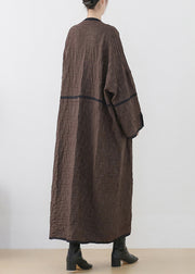 Kaffeefarbener Patchwork-Trenchcoat aus Wolle mit V-Ausschnitt und langen Ärmeln