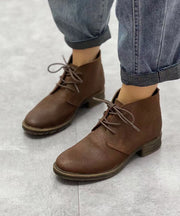 Chocolate Cowhide Leather Boots Lace Up Warm Fleece Desert Boots