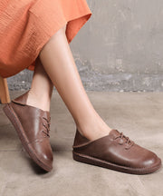 Chocolate Cowhide Leather Flats Lace Up Flats