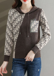 Coffee Cozy Patchwork Cotton Knit Sweaters Asymmetrical Fall