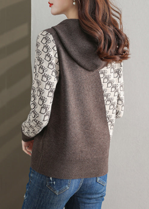 Coffee Cozy Patchwork Cotton Knit Sweaters Asymmetrical Fall