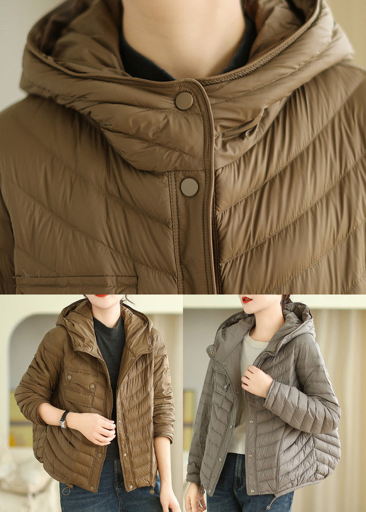 Coffee Fine Cotton Filled Jackets Hooded Drawstring Winter