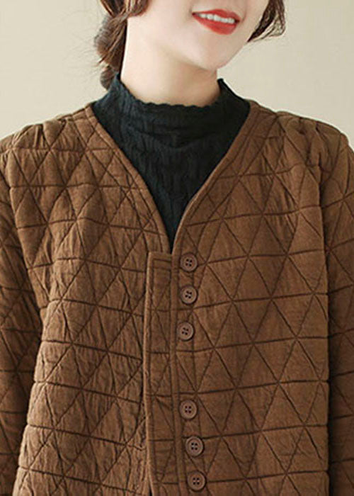 Chocolate Fine Cotton Filled Winter Coats V Neck Button Winter