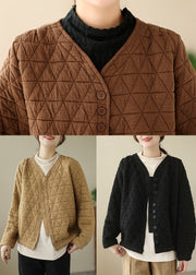 Chocolate Fine Cotton Filled Winter Coats V Neck Button Winter