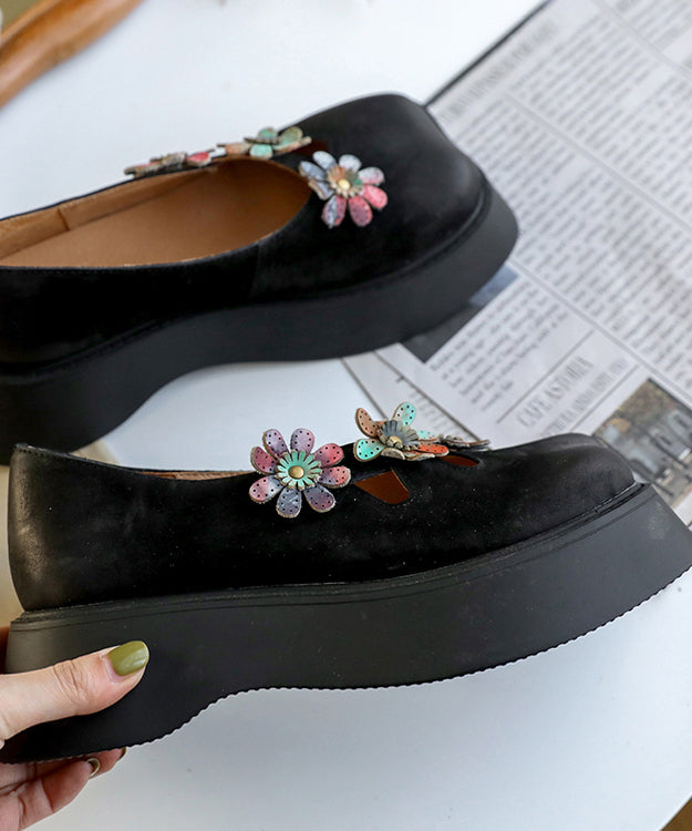 Kaffee Flache Füße Schuhe Plattform Rindsleder Einzigartige flache Schuhe mit Blumenmuster