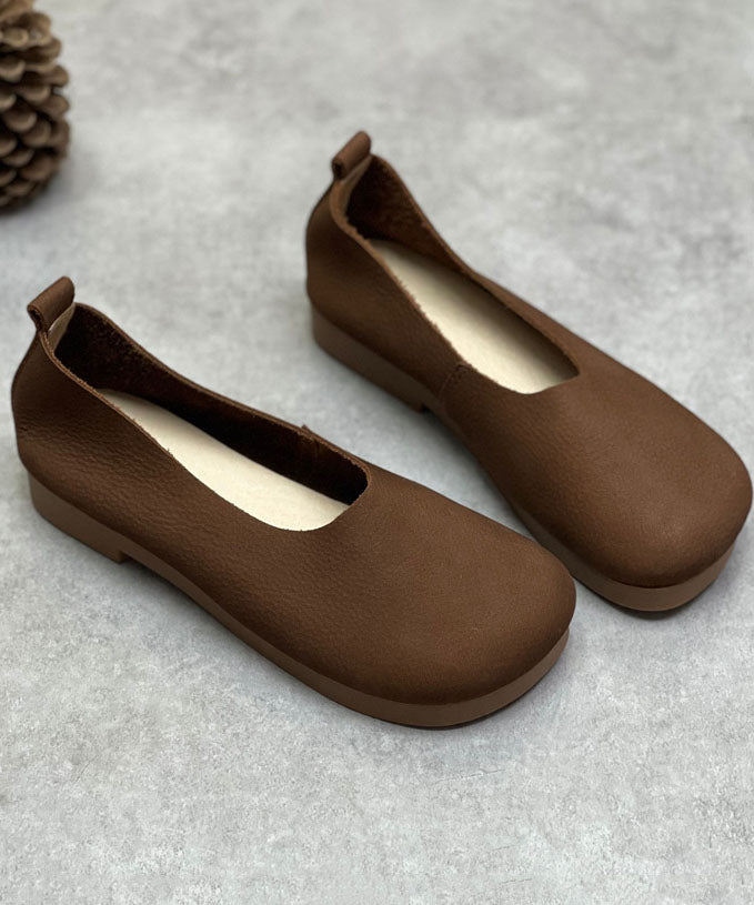 Chocolate Flat Shoes For Women Cowhide Leather Flat Feet Shoes