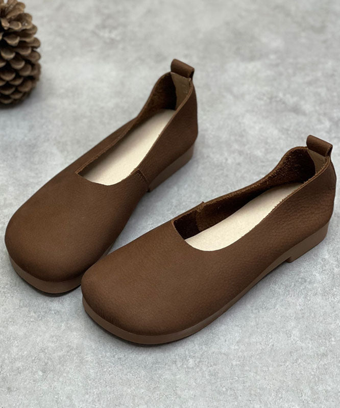 Chocolate Flat Shoes For Women Cowhide Leather Flat Feet Shoes