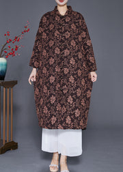 Coffee Jacquard Warm Fine Cotton Filled Women Witner Coats Chinese Button