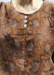 Chocolate Loose Linen Shirt Tops Button Long Sleeve