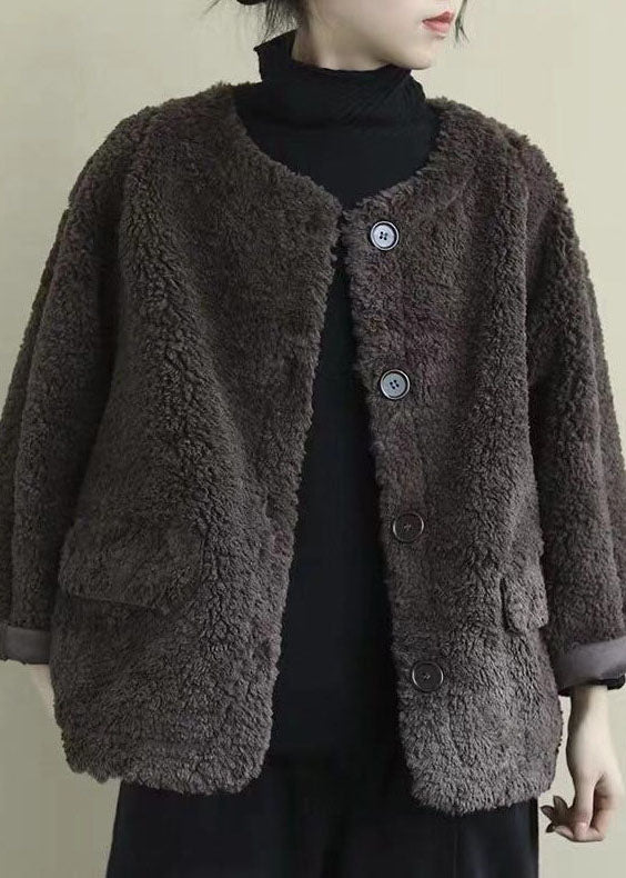 Chocolate Loose Pockets Button Fall Long sleeve Coat