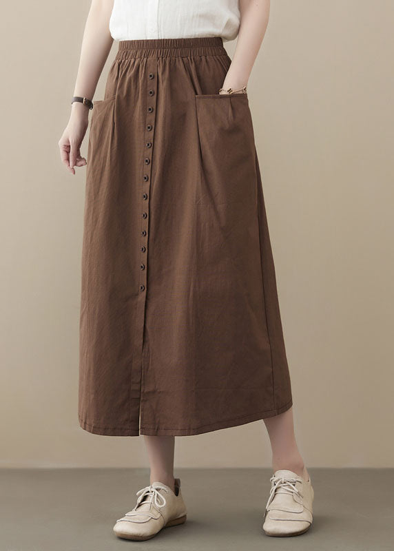 Coffee Oversized Cotton Skirts Buttons Side Open Summer