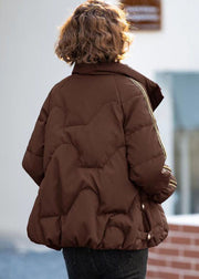 Chocolate Oversized Duck Down Down Jacket Stand Collar Zippered Winter