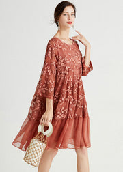 Chocolate Patchwork Chiffon Long Dress Embroidered Spring