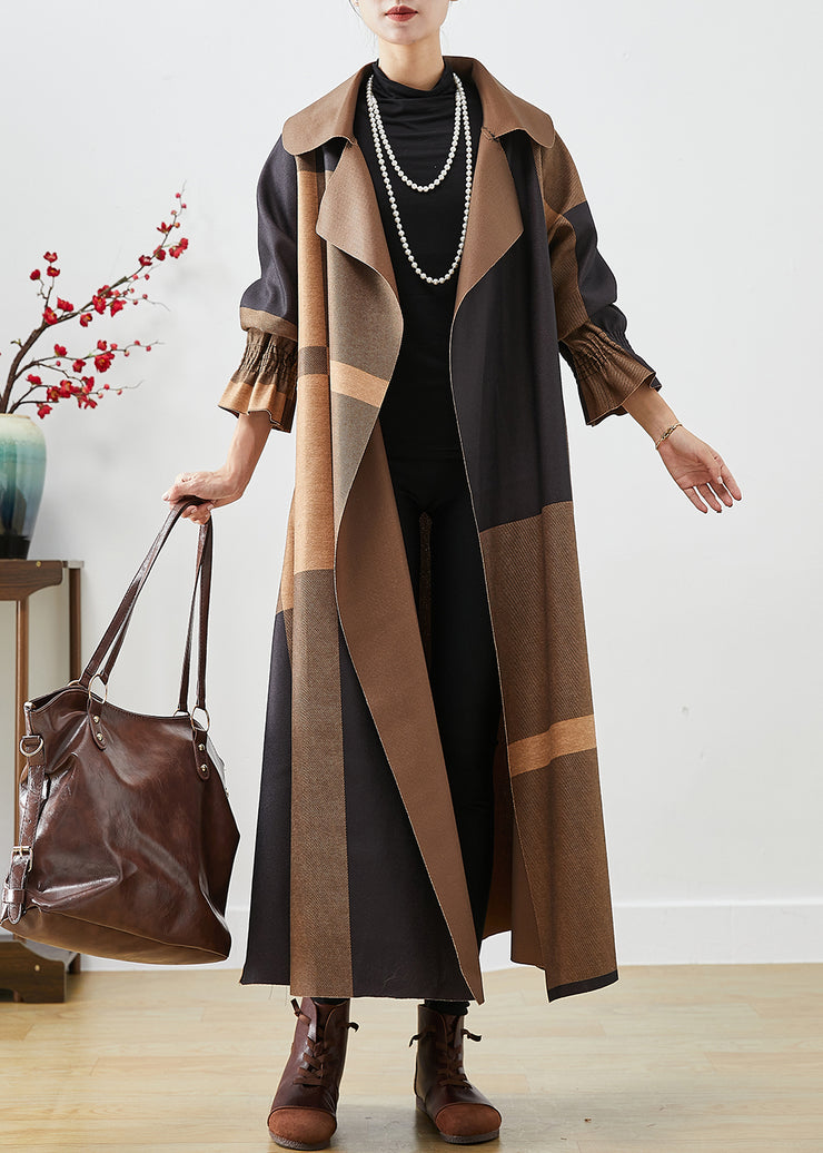 Coffee Patchwork Cotton Coat Outwear Oversized Fall