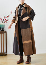 Coffee Patchwork Cotton Coat Outwear Oversized Fall