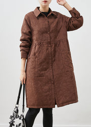 Coffee Patchwork Fine Cotton Filled Coats Oversized Jacquard Winter