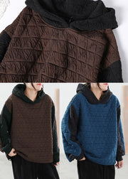 Chocolate Patchwork Fine Cotton Filled Sweatshirt Hooded Winter