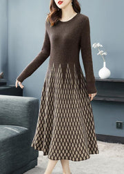 Chocolate Plaid Knit Sweater Dress Exra Large Hem Long Sleeve