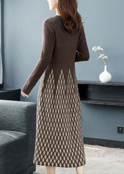 Chocolate Plaid Knit Sweater Dress Exra Large Hem Long Sleeve