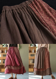 Coffee Pockets Patchwork Cotton Skirt Wrinkled Asymmetrical Spring