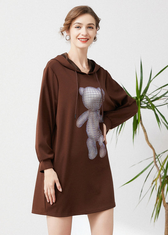 Coffee Print Cotton Pullover Sweatshirt Dress Oversized Spring